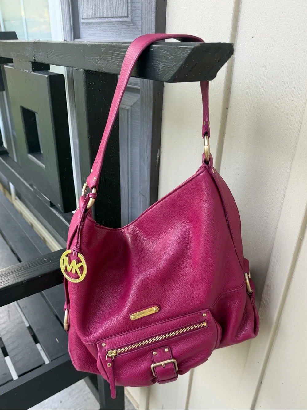 Michael Kors Austin Hot Pink Pebbled Leather Large Shoulder Bag Hobo